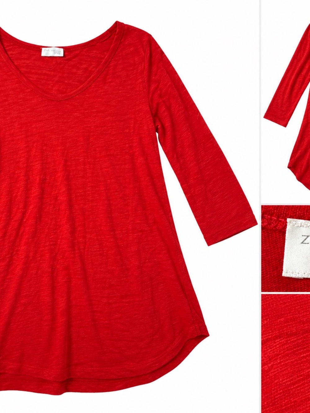 Zara Red Long Sleeve Scoop Neck Tee